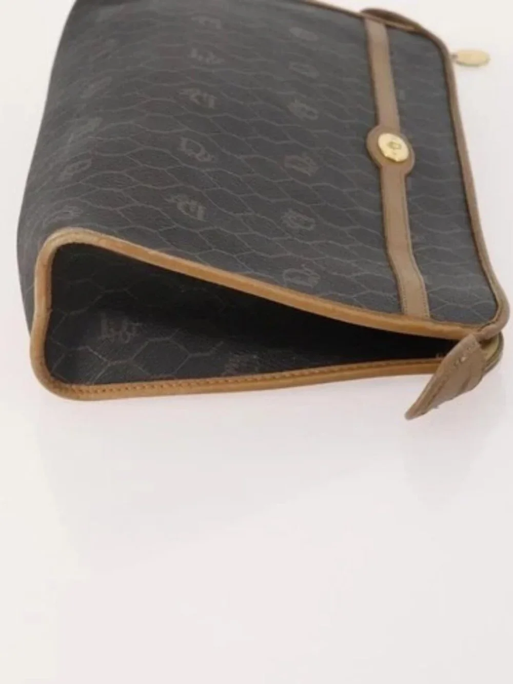 Christian Dior Honeycomb Canvas Clutch Bag PVC 3 Set White Black Auth fm5350